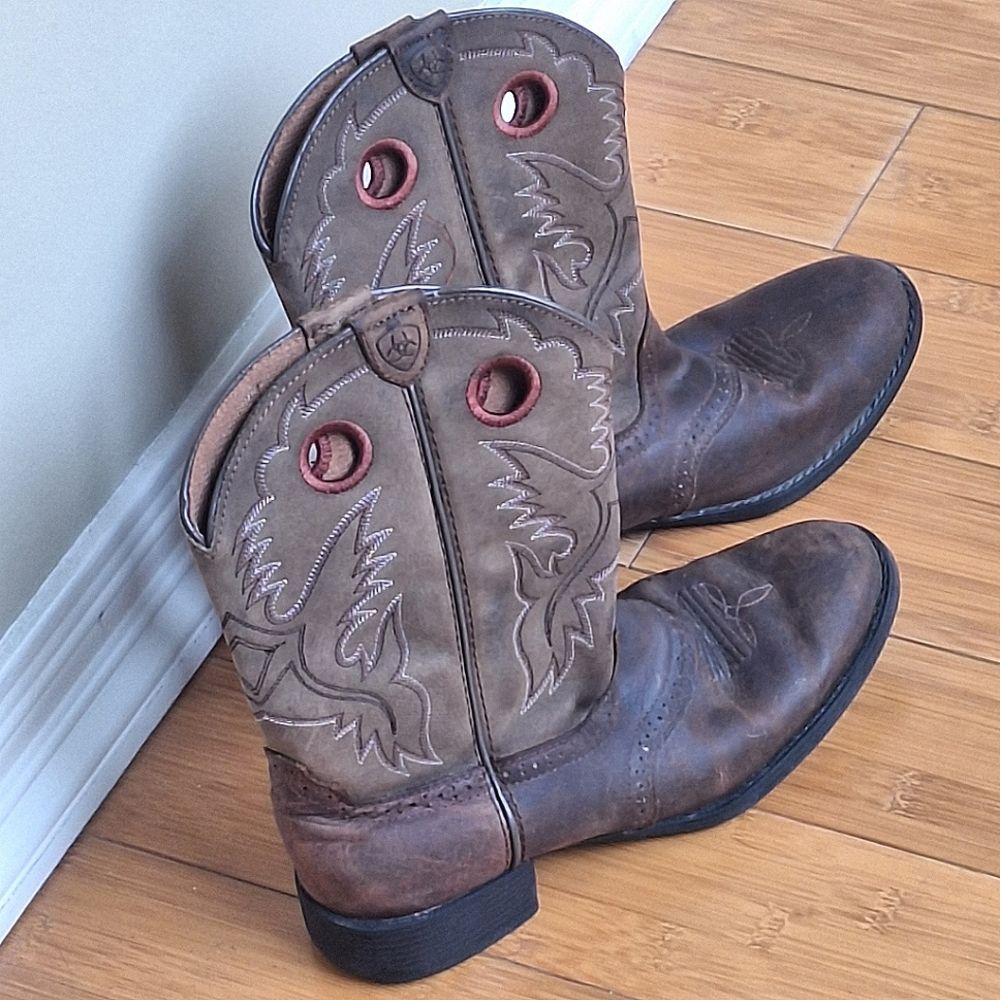 ARIAT KIDS HERITAGE STOCKMAN BOOT Youth Size 4 Brown Leather Rugged UNISEX